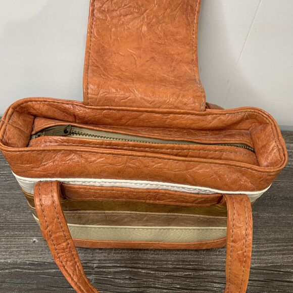 Vintage Hirtz Striped Leather Talon Zipper 70s Purse Handbag 10x7x3 - Picture 3 of 16